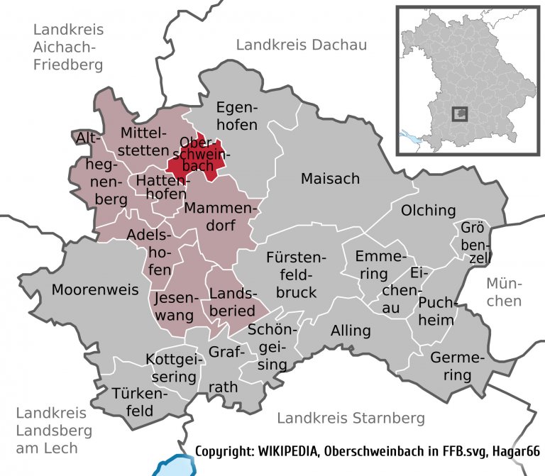 Grossansicht in neuem Fenster: Übersichtsplan - Lage der Gemeinde Oberschweinbach